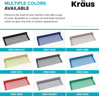 Kraus Multipurpose Over-Sink Roll-Up Dish Drying Rack, Colander and Trivet in Dark Grey, KRM-10DG