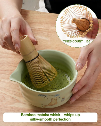 Matcha Whisk Set, Japanese Matcha Kit Set 7-Pcs with Matcha Bowl (Chawan), Matcha Whisk and Holder, Bamboo Scoop, Scoop Rest, Sifter and Tea Towel - Authentic Tea Ceremony Tools for Tea Lovers(Blue)