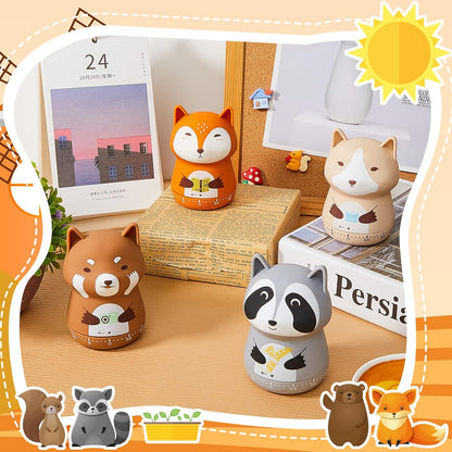Amylove 4 Pieces Cute Kitchen Timer Animal Mechanical Manual Fox Raccoon Bear Wolf 60 Minutes Loud Alarm Egg Windup Timer for Adults Christmas Home Cooking Baking Fitness Beauty