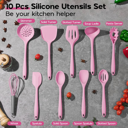 Onader Silicone Cooking Utensils Set of 10, Kitchen Utensils for Nonstick Cookware, Heat Resistant & Nontoxic Spatula Set- Khaki
