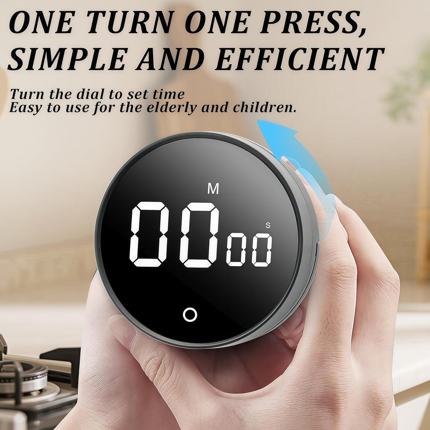 Digital Kitchen Timer - Magnetic 199-Minute Countdown Countup Timer with Large LED Display,Volume Adjustable, Visual timers for Cooking,Gym,Meeting,Classroom,Study,Work,Outdoor Activities,Black