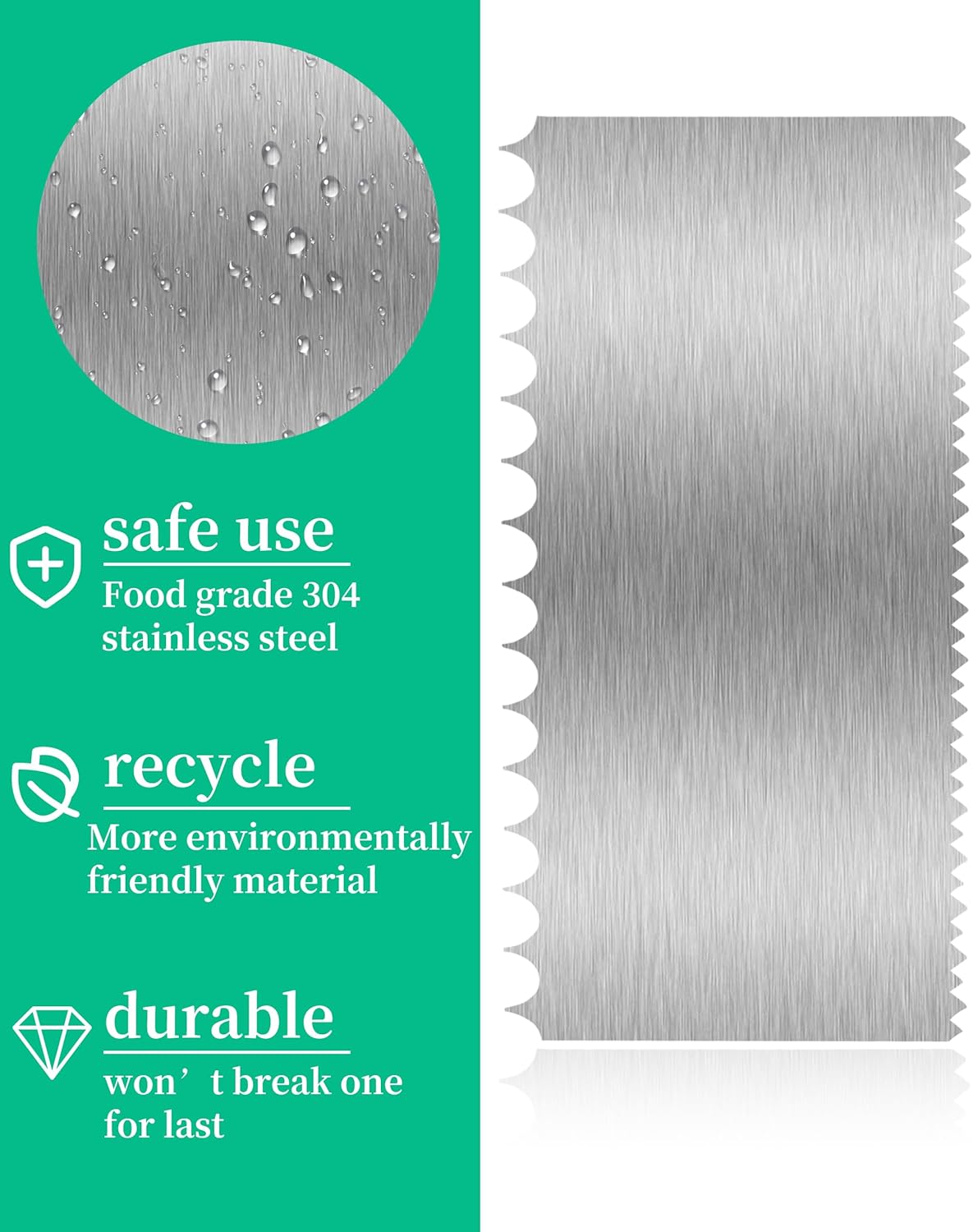 Cake Scraper Smoother Cake Decorating Supplies Kit 8.6 Inch Metal Bench Scraper for Baking Buttercream Smoother Stainless Steel Frosting Cake Comb Edge Side Jagged Comb for Cream Cake-1