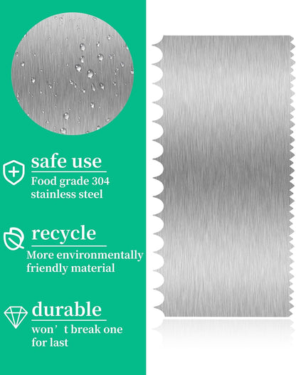 Cake Scraper Smoother Cake Decorating Supplies Kit 8.6 Inch Metal Bench Scraper for Baking Buttercream Smoother Stainless Steel Frosting Cake Comb Edge Side Jagged Comb for Cream Cake-1