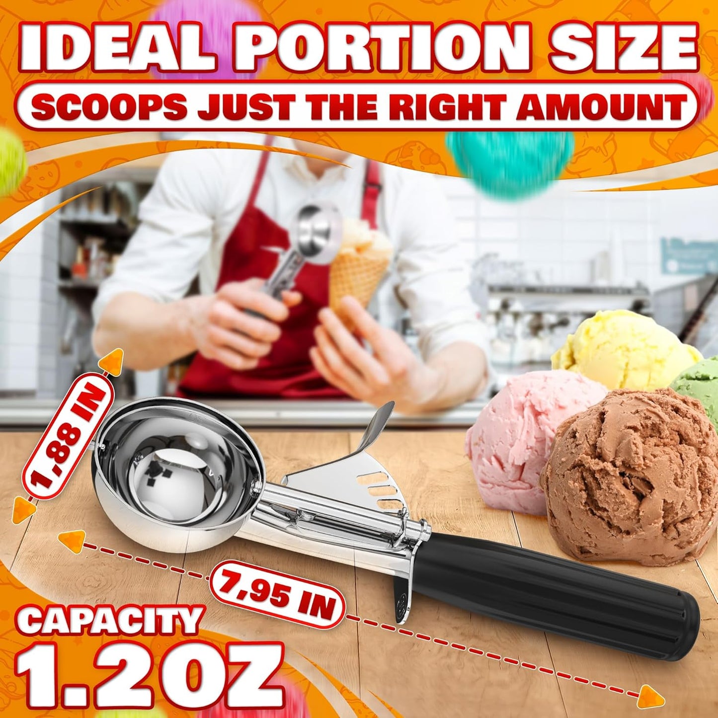 Cookie Scoop Set - Ice Cream Scoop with Trigger - Cookie Scoops for Baking Set of 3#16 (2.7 oz), #20 (2 oz), #30 (1.25 oz), Stainless Steel Versatile Tool, Portion Control for Cookies and Treats Prep