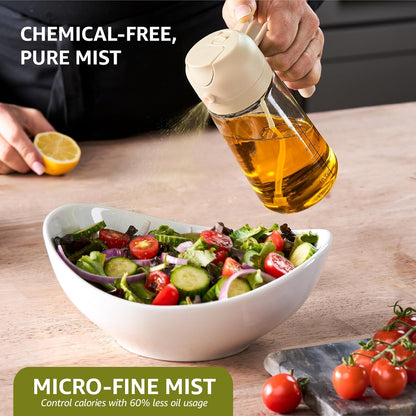 FineDine 16oz Olive Oil Sprayer for Cooking, 2 in 1 Olive Oil Dispenser Bottle for Kitchen, Air Fryer, Salad, BBQ & Baking – Dual Spray Mist & Stream, with Measurement Marks, Black