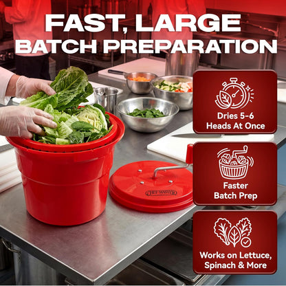 5 Gallon Chef Master Commercial Salad Spinner Dryer – Hand Powered Manual Lettuce Spinner and Fruit Washer Bowl w/ Strainer - Sealed Gearbox, Built In Brake System - Durable Spinner Mechanism - 90005