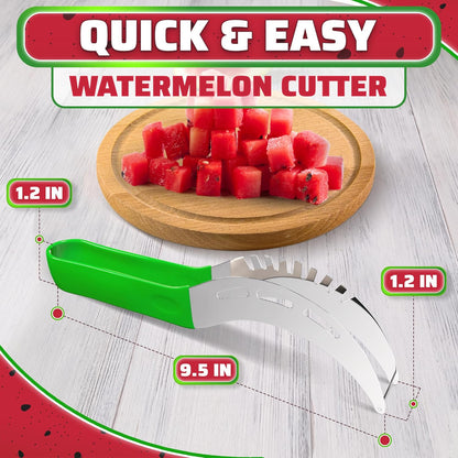 2-in-1 Watermelon Slicer Cutter Tool for 1” Cubes & Slices – Stainless Steel Watermelon Cutter Knife for Fast Fruit Cutting – Melon Slicer for Watermelon, Cantaloupe, Papaya, Honeydew, BBQ & Picnics