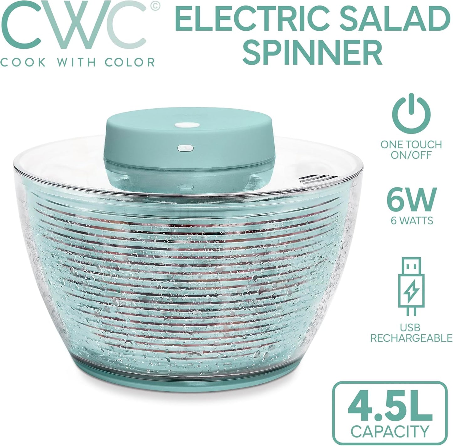 COOK WITH COLOR Electric Salad Spinner, Round 4.5L Capacity – Fast Drying & Easy Spin for Fresh Greens, Cream