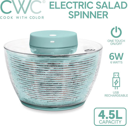 COOK WITH COLOR Electric Salad Spinner, Round 4.5L Capacity – Fast Drying & Easy Spin for Fresh Greens, Cream