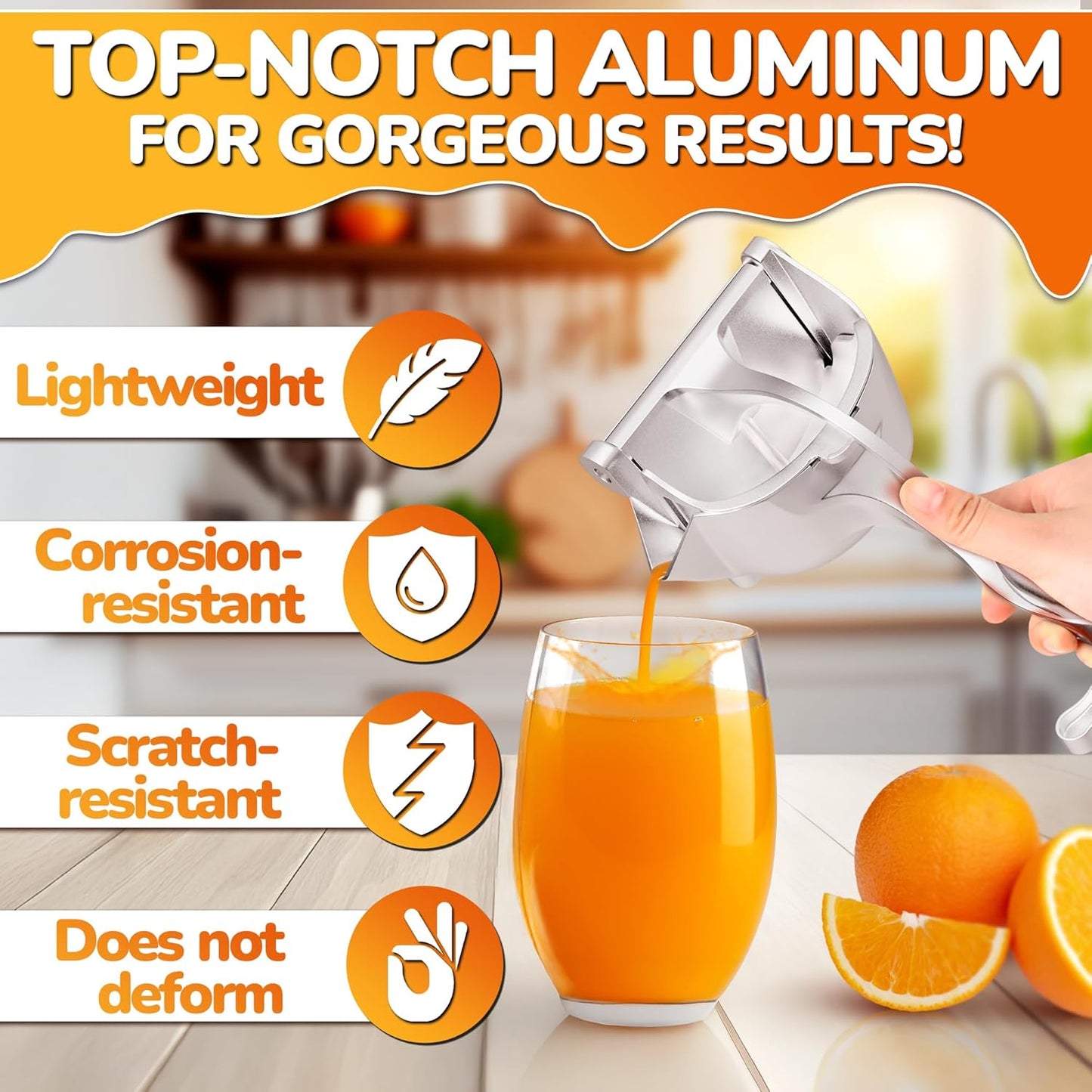 Manual Juicer Hand Press with Ergonomic Heavy Duty Handle - Pour Spout for Mess-Free Pouring, Aluminum Alloy Hand Juicer Squeezer | 0.6 L Capacity - Juice Press for Lemon, Orange, Lime, & Grapefruit