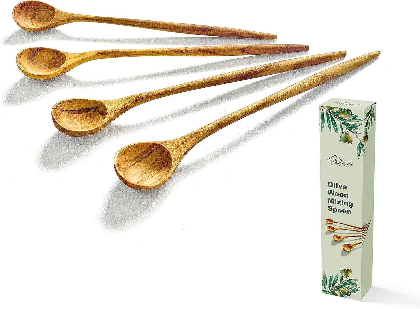 WONDERFUL 100% Natural Olive Wood Long Handle Spoons for Coffee, Tea, Milkshake Kitchen Stirring, Cocktail Stirrer; Mixing Honey Spoon, Chef Tasting Spoons(1 pc)