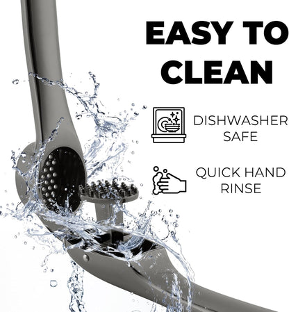 Zulay Kitchen Premium Garlic Press Set - Rust Proof Professional Garlic Mincer Tool - Easy-Squeeze, Easy-Clean with Soft, Ergonomic Handle - Silicone Garlic Peeler & Brush (Silver)