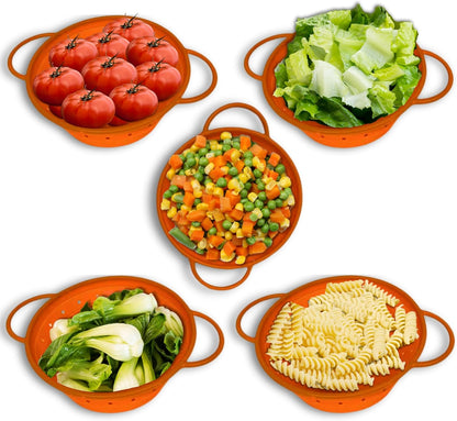 Silicone Colander, Collapsible Colander, Kitchen Food Strainer, Colander with Handles, Foldable Colander, Space-Saving Design, 2-pack