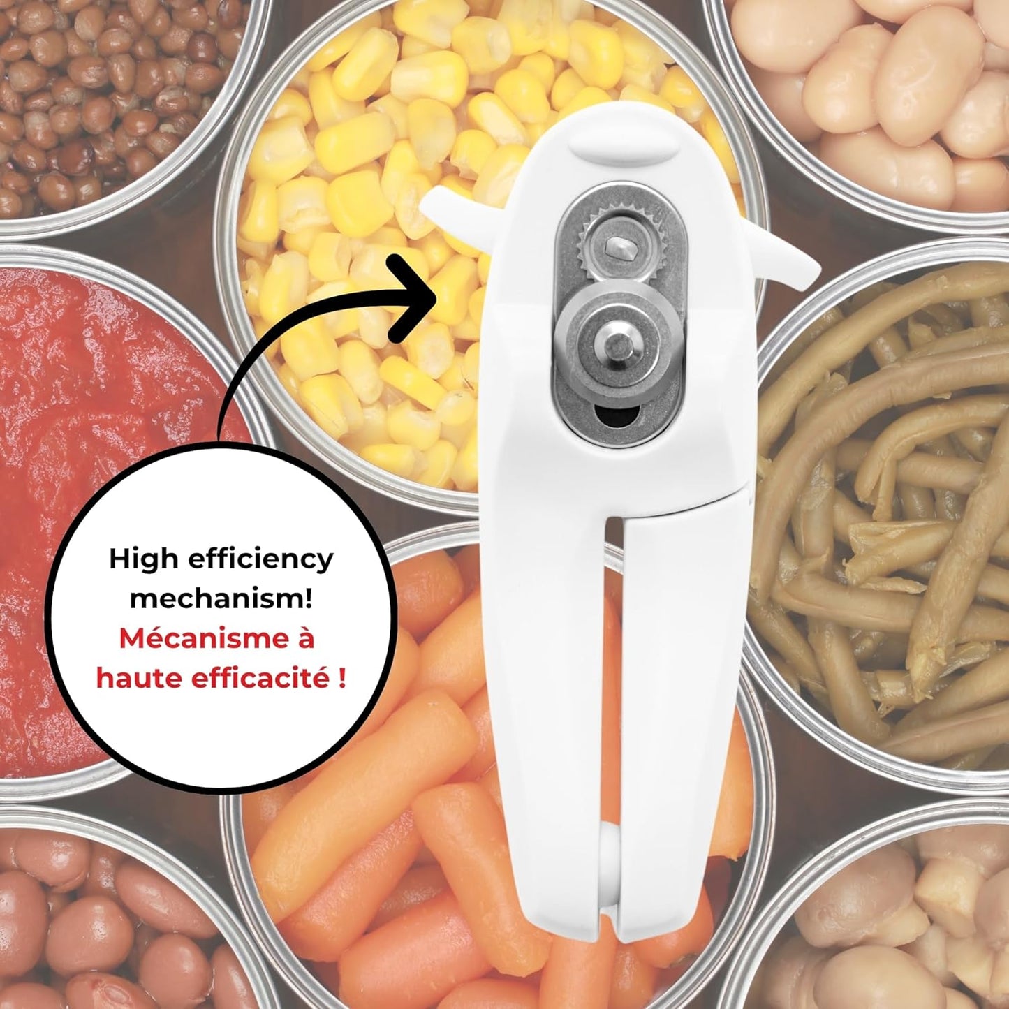 Starfrit Little Beaver Can Opener - Safe - Holds and Leaves No Sharp Edges on Lid - Comfort Grip - 3 year warranty - White