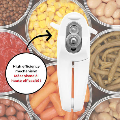 Starfrit Little Beaver Can Opener - Safe - Holds and Leaves No Sharp Edges on Lid - Comfort Grip - 3 year warranty - White