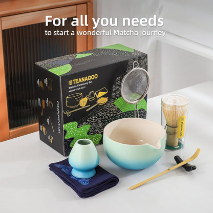TEANAGOO Matcha Whisk Set,7 Pcs Matcha Start Set Lt.Grey,Matcha Kit for Ceremony,Matcha Tea Set with Whisk and Bowl with All Accessories,Gift for Friend/Family