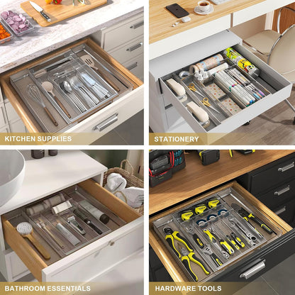 Sedegn Silverware Organizer Metal Mesh, Large Drawer Organizer, Utensil Cutlery Tray for kitchen drawers, Flatware Organizer with 6 Compartment, Black (11.3”*16“)