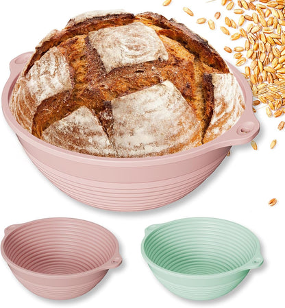 Sourdough Starter Kit with Banneton Bread Proofing Basket, 9” Round Banneton with Liner, 24 oz Starter Jar, Bread Lame, Dough Whisk & Sourdough Baking Supplies