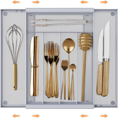 Sedegn Silverware Organizer Metal Mesh, Large Drawer Organizer, Utensil Cutlery Tray for kitchen drawers, Flatware Organizer with 6 Compartment, Black (11.3”*16“)