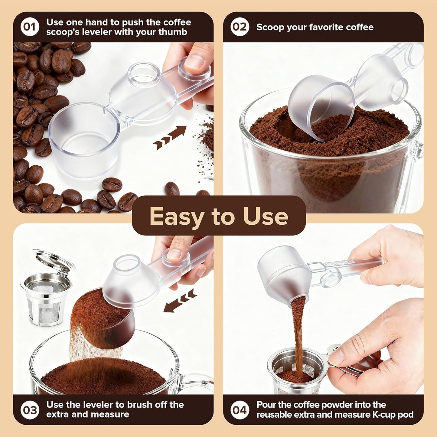 Coffee Scoop 2Tbsp & 51mm Espresso Tamper - BPA-Free PCTG Scoop Funnel,Precise for Coffee/Protein/Powder/Hot Cocoa,Fits K-Cups&Formula Dispensers(Natural,1Pack)