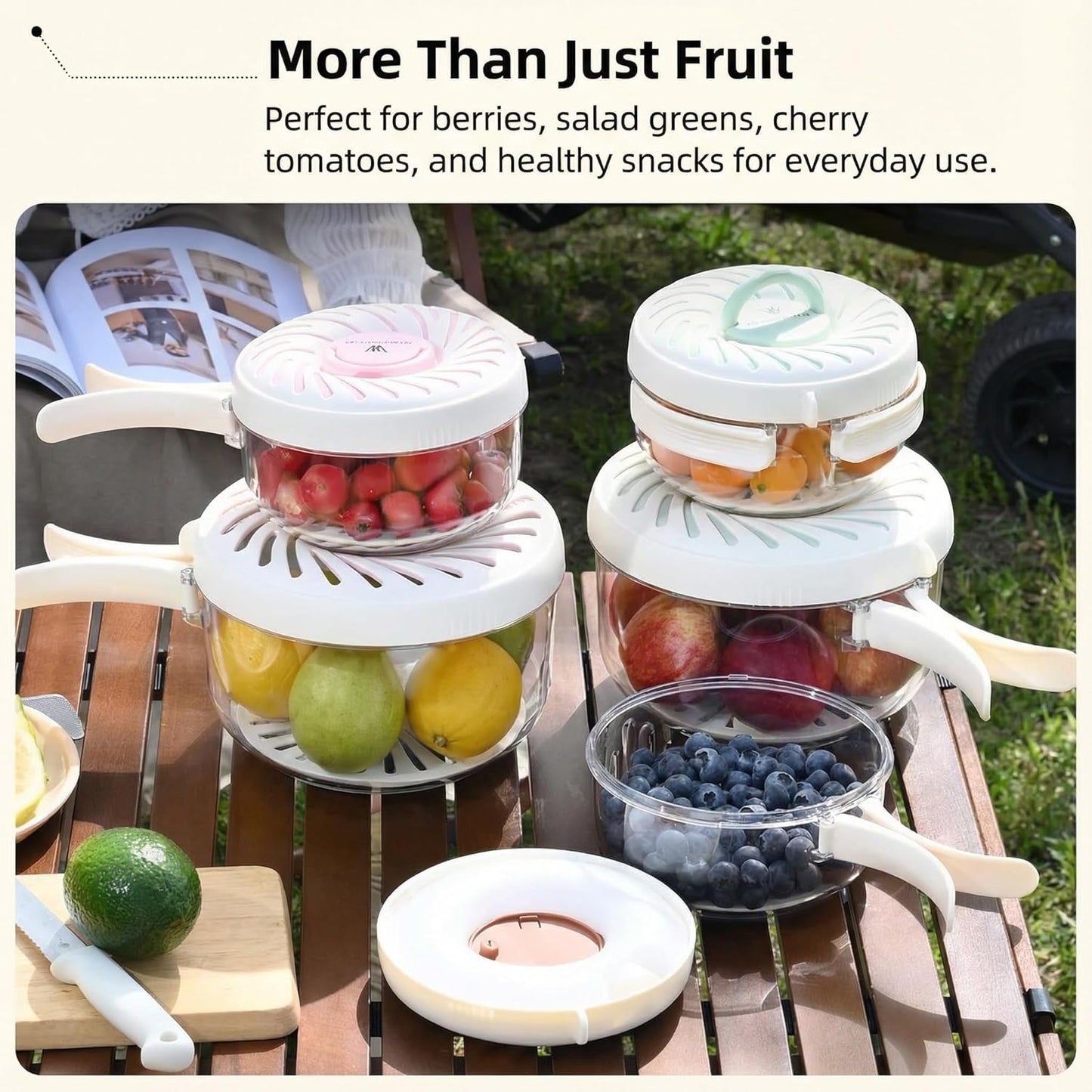 Fruit Washing Bowl with Strainer, 2-in-1 Berry Container for Fridge, Produce Storage Container with Drain Basket, Colander for Rice, Vegetables & Pasta, BPA Free