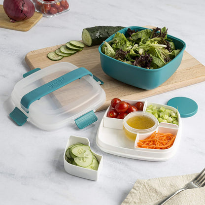 Goodful Stackable Lunch Box Container, Bento Style Food Storage with Removeable Compartments for Sandwich, Snacks, Toppings & Dressing, Leak-Proof and Made without BPA, 56-Ounce, Teal