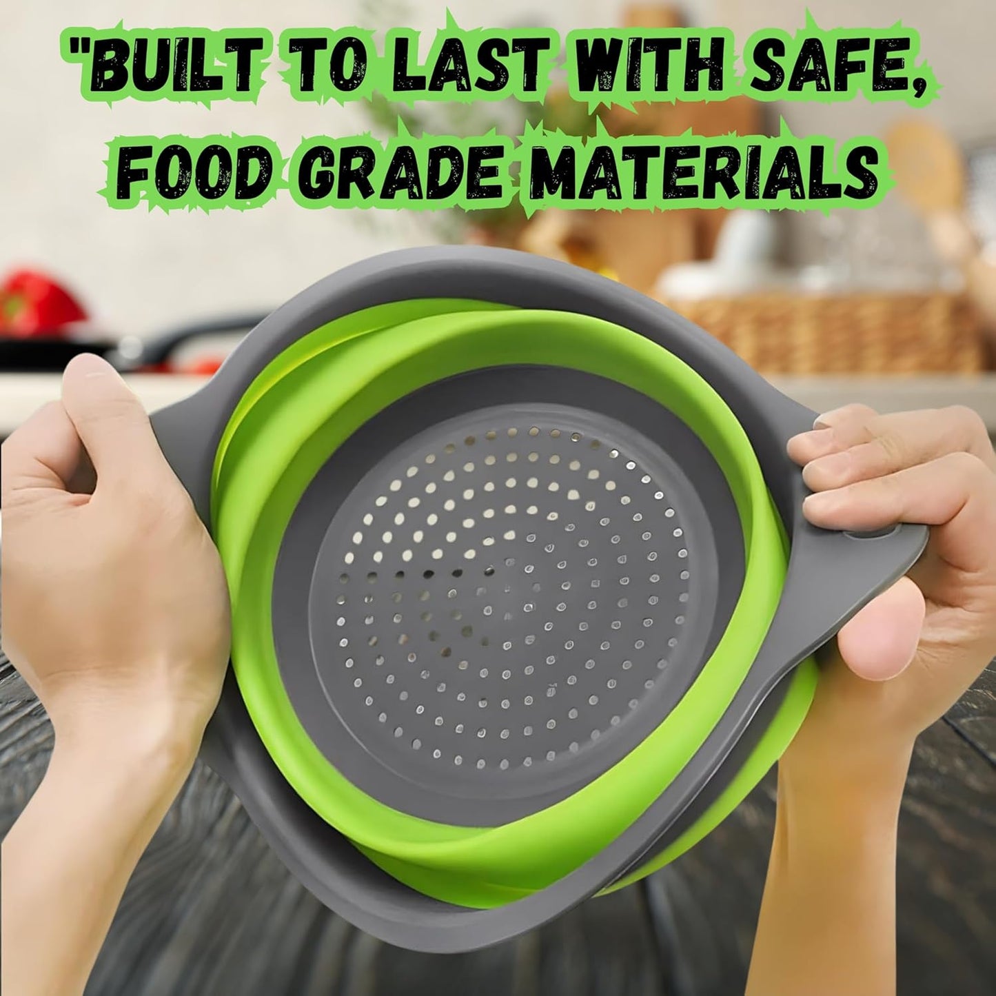 Collapsible Colander Set of 2, Foldable Silicone Pasta Strainer with Handles, 2 Pack Space Saving Kitchen Colander for Fruits,Space Saving Pasta Strainer Basket for Fruits & Vegetables
