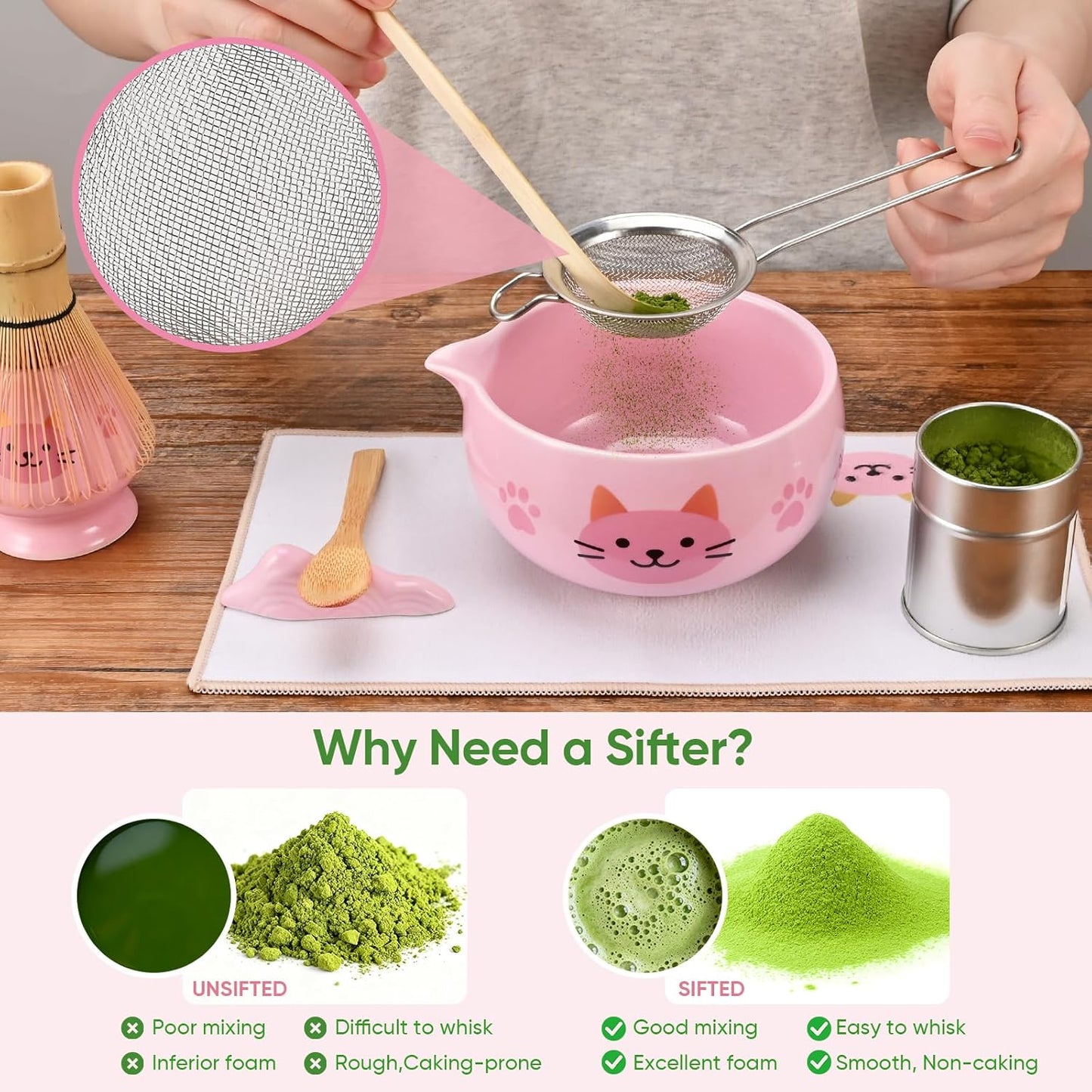 Matcha Whisk Set, 5Pcs Ceramic Matcha Set Includes Matcha Bowl, Matcha Whisk and Holder, Bamboo Scoop and Sifter, Ideal Matcha Bowl Set for Authentic Matcha Tea Experience