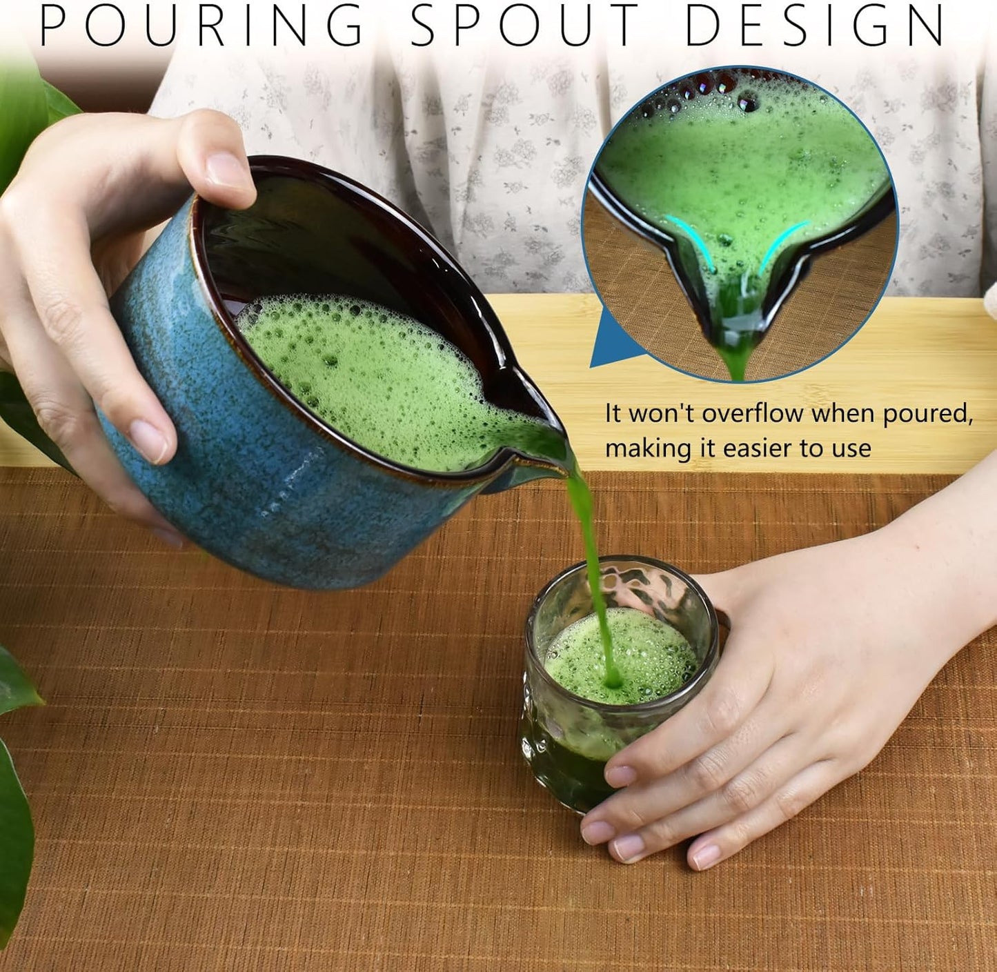 Artcome 4 Pcs Complete Matcha Ceremony Kit - Japanese Bowl With Pouring Spout, Whisk, Holder, Scoop - Tea Set for Making Usucha, Koicha and Latte (Green)