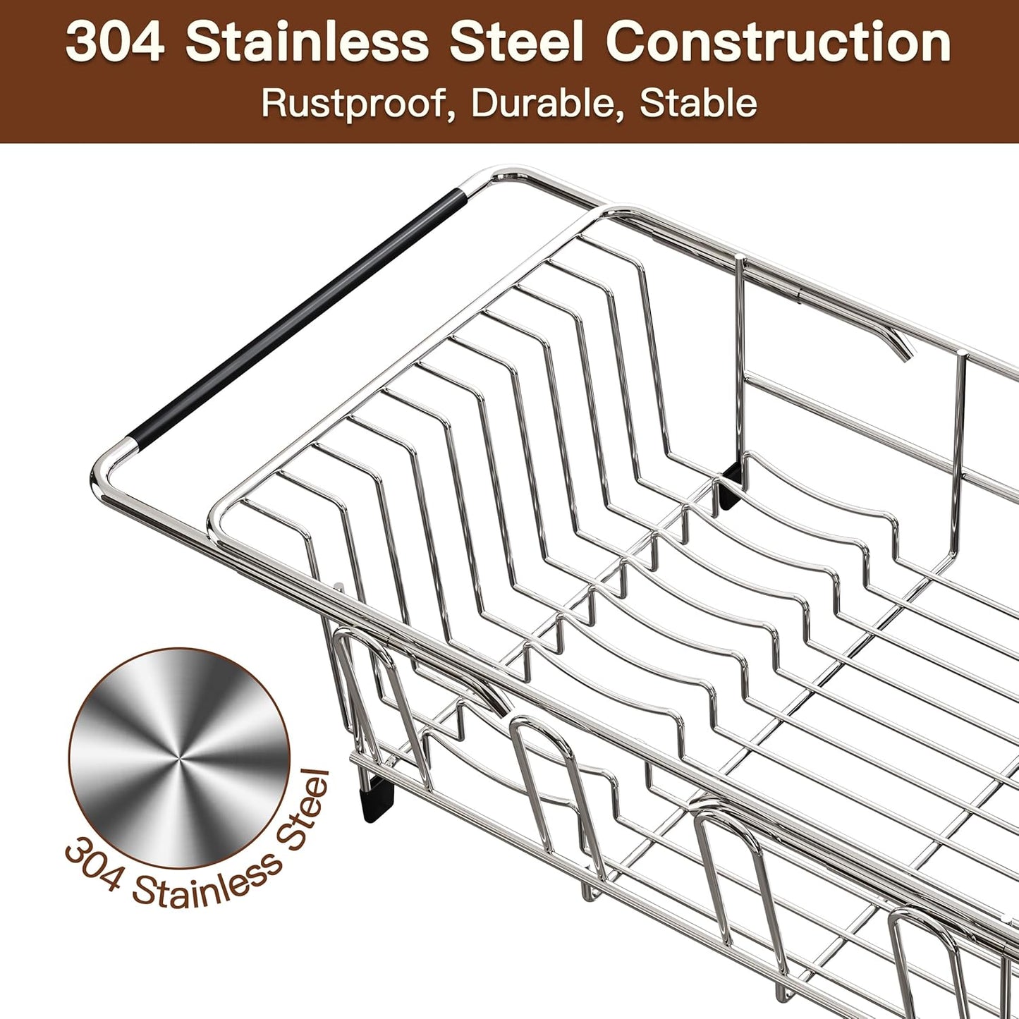 Over the Sink Expandable Dish Drainer Drying Rack In Stainless Steel for Small Kitchen, Counter Space Saving Modern Compact Metal Above Plate Dryer Strainer, Adjustable Hanging Inside Drain Holder
