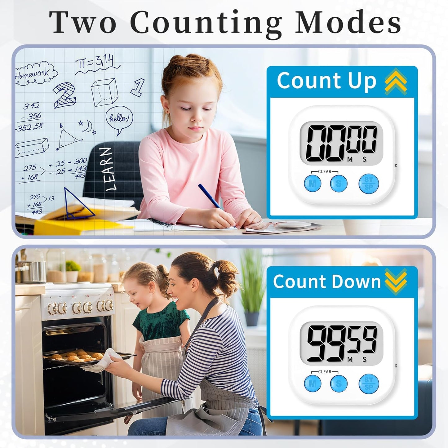 ZILLEEN 6 Pack Kitchen Timers for Cooking Digital Classroom Timers for Kids Teachers Blue Green Purple