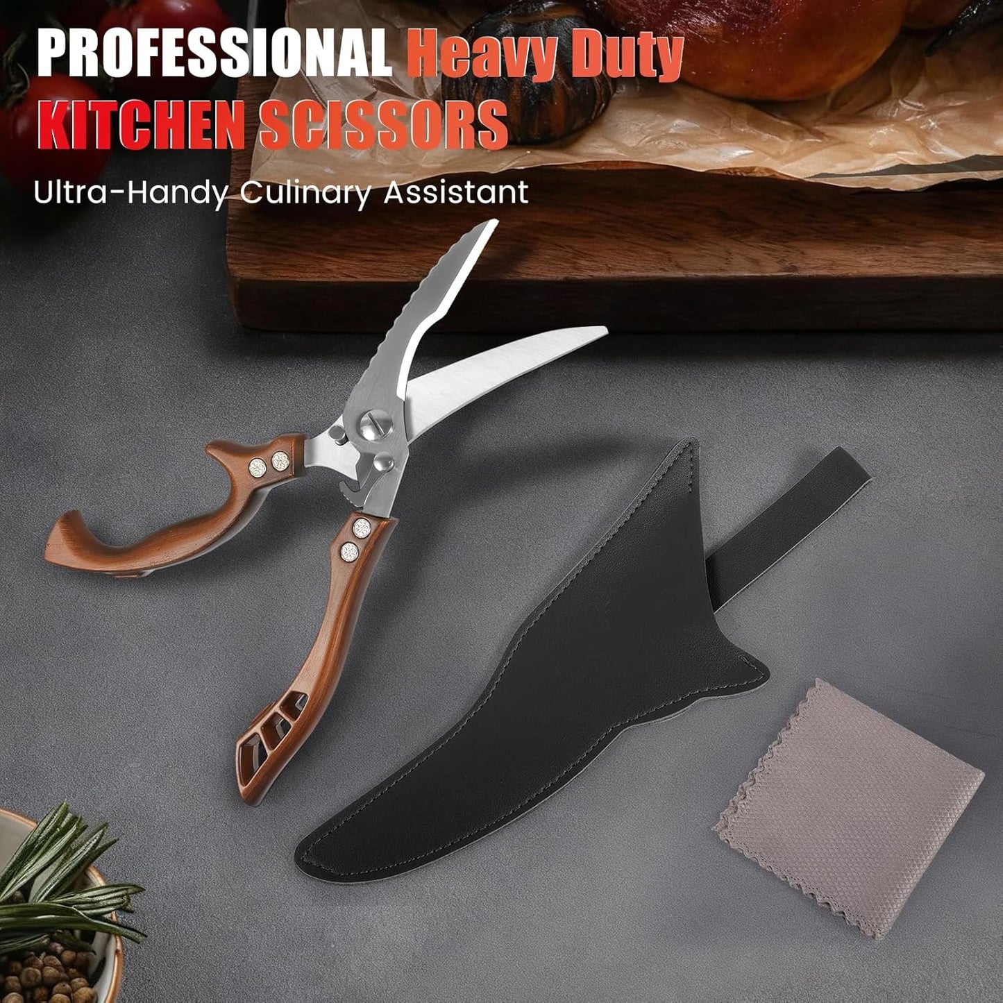 ANDONG Upgrade Heavy Duty Stainless Steel Kitchen Scissors - Professional Poultry Shears for Bone, Meat, Chicken, Fish, Turkey, Vegetables,Spring Loaded Multipurpose Ultra Sharp Utility Scissors