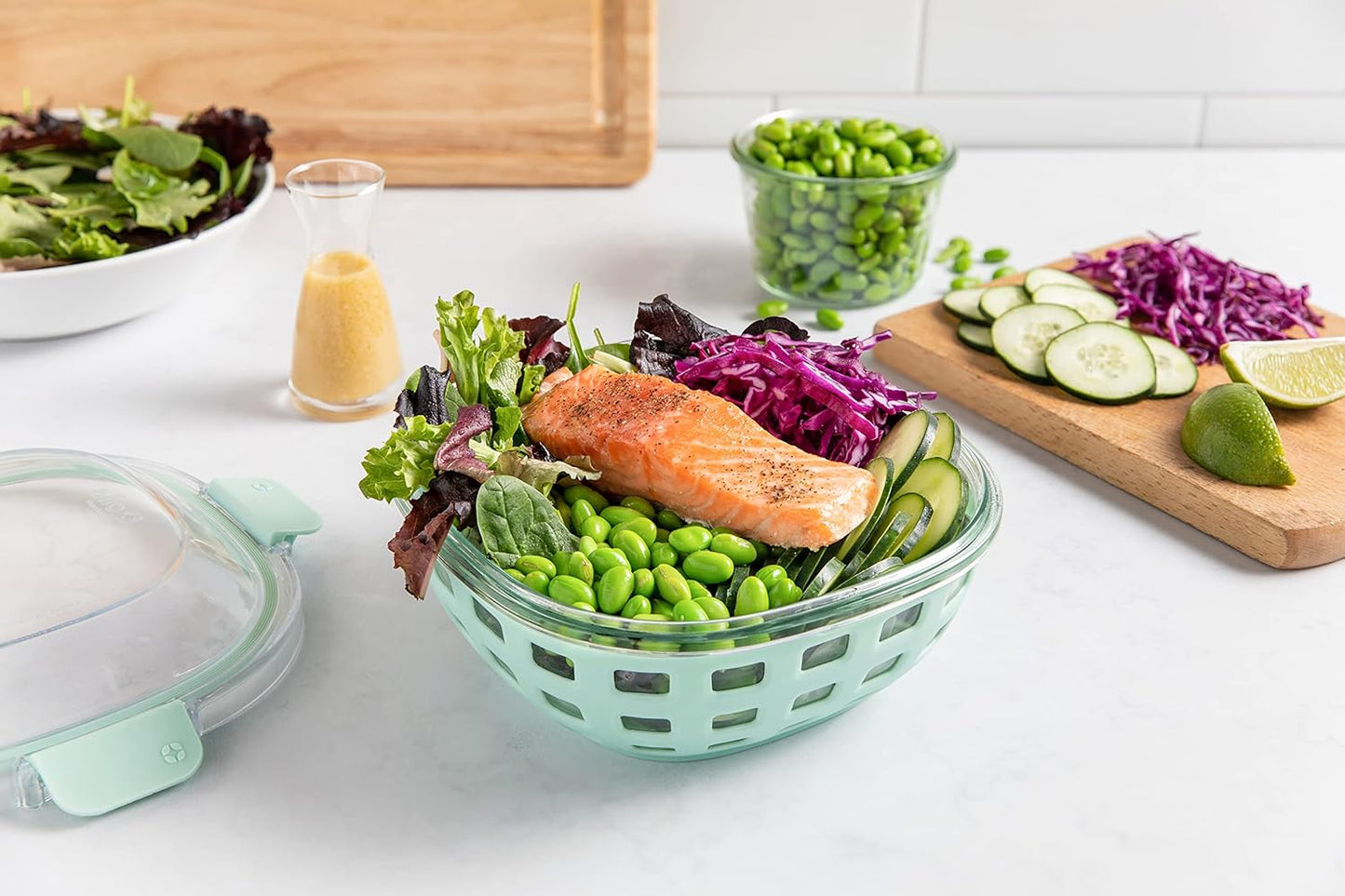 Ello DuraGlass Food Storage Glass Lunch Bowl - Meal Prep Container with Silicone Sleeve and Airtight Lid, 5 Cup, Yucca
