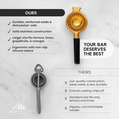 A Bar Above Hand Juicer, Hand Press Juicer For Cocktails, Heavy Duty Stainless Steel, Lemon Squeezer, Grapefruit Juicer Bowl, Dishwasher Safe Juice Press, Citrus Squeezer, Home Bars, Silver