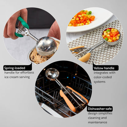Restaurantware Comfy Grip 4 Ounce Ice Cream Scooper 1 Spring-Loaded Melon Ball Scoop - #8 Built-In Blade Gray Stainless Steel Cookie Baller Dishwasher-Safe Heavy-Duty