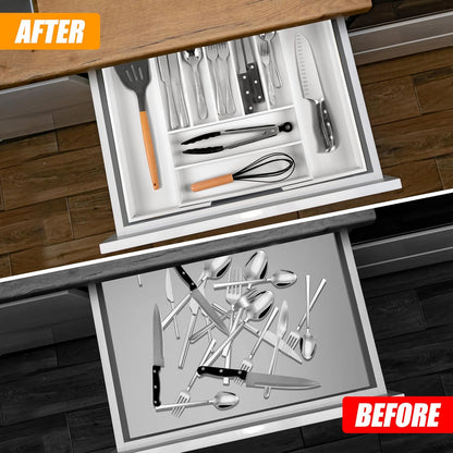 Bellsal Silverware Organizer Kitchen Drawer Organizer Expandable Bamboo Utensil Holder Cutlery Tray for Kitchen Utensil and Flatware Bedroom Office