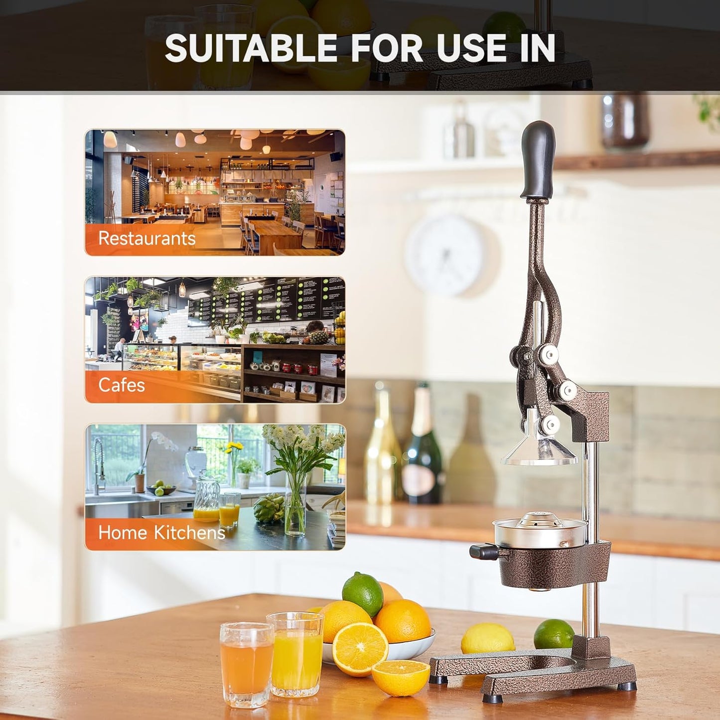 CO-Z Manual Citrus Juicer, Commercial Grade Cast Iron Orange Juicer, Professional Heavy Duty Juice Press with Removable Strainer, Manual Juice Extractor for Orange Lemon Pomegranate Citrus, Black