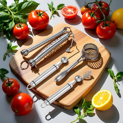 2Pcs Silver Stainless Steel Strawberry Huller Multi-Function Stainless Corer and Pitter Remover for Strawberry, Practical Kitchen Tool, Fruit and Vegetable Corers