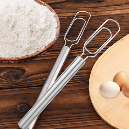 2pcs Dough Whisks, Stainless Steel Durable Dough Mixer Hand Tools Reaches Jar Bottom Bread Whisk Tool for Pizza Bread Cake Eggs Mixing