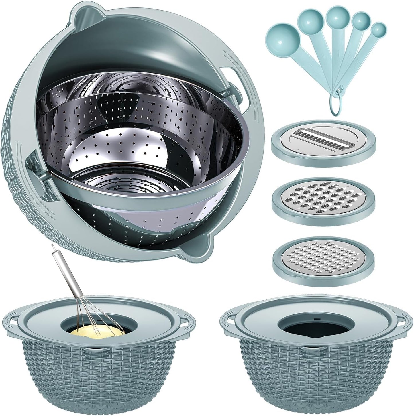 4-1 Colander with Bowl Set - Pasta Strainer - Colander for Kitchen - Strainers and Colanders Rice Strainer Fruit Cleaner Veggie Wash Sink Strainer Kitchen Essentials - Black