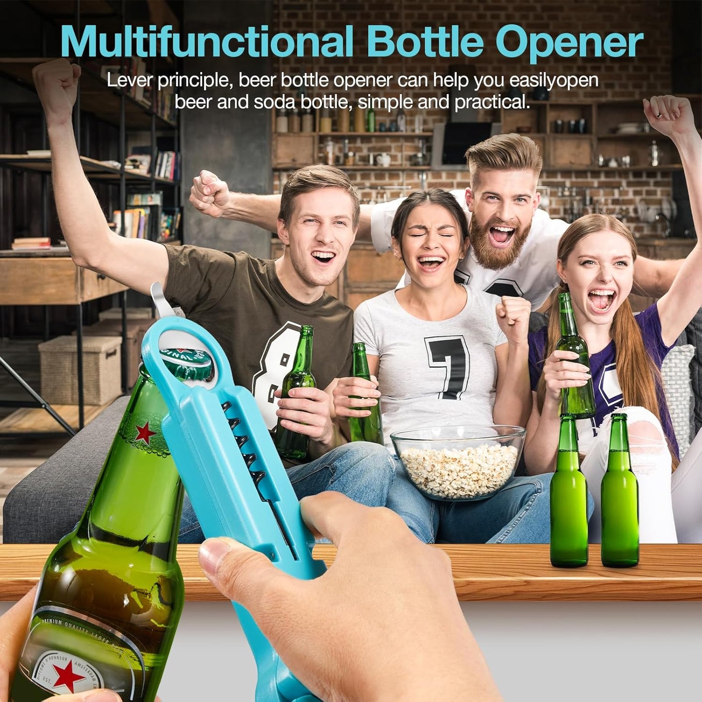 7 in 1 Jar Opener Bottle Opener and Wine Opener for Seniors with Arthritis, Weak Hands, Multi Retractable Magnetic Can Opener, Original Kitchen Lid Opener Tool (Black)