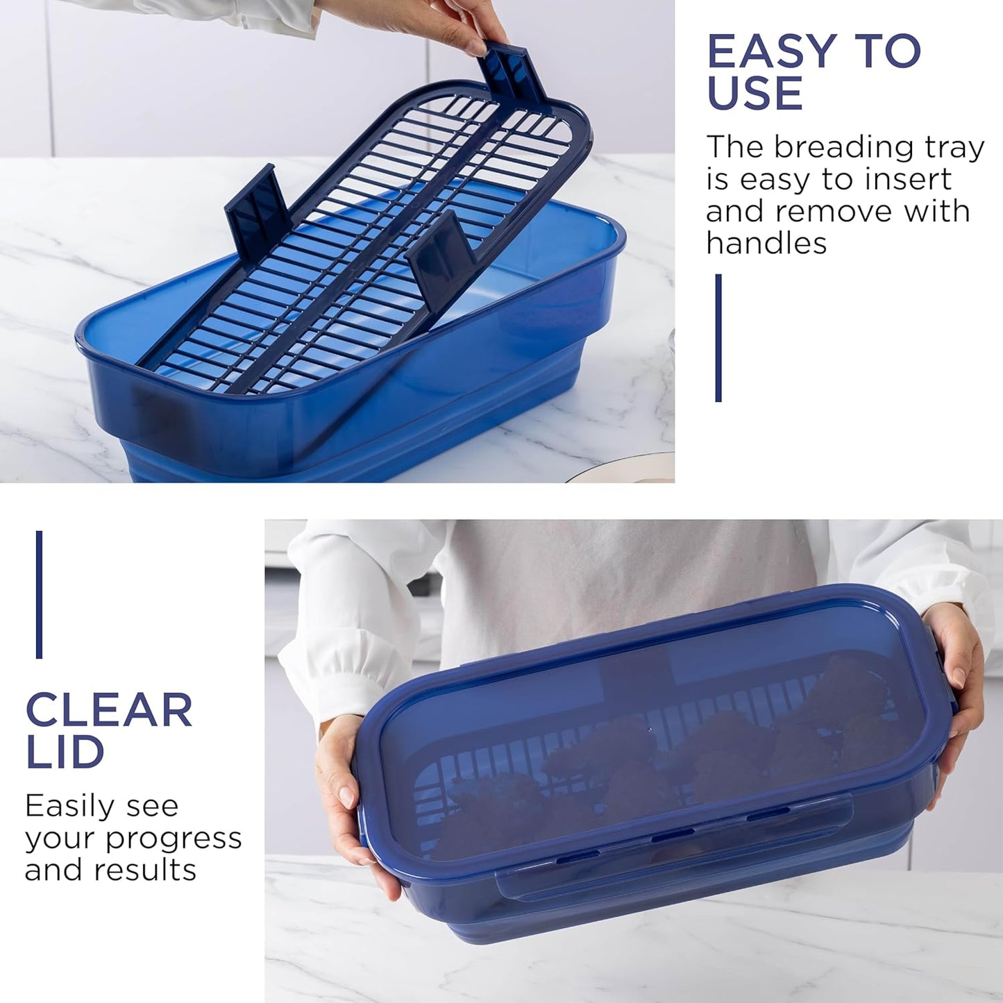 COOK WITH COLOR Collapsible Batter Bowl - Mess Free Breading Shaker Container - Great for Fried Fish, Fried Chicken, Onion Rings, Wings & More, Gray