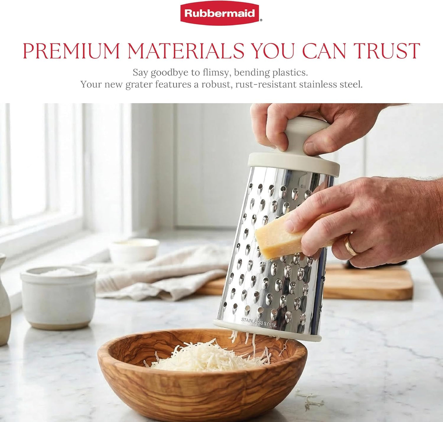 Rubbermaid Stainless Steel Cheese Grater - 9.5" Oval Handheld Box Grater with EZ Grip Handle - Multi-Surface Food & Cheese Shredder | Zester & Graters for Kitchen - Dishwasher Safe, Black