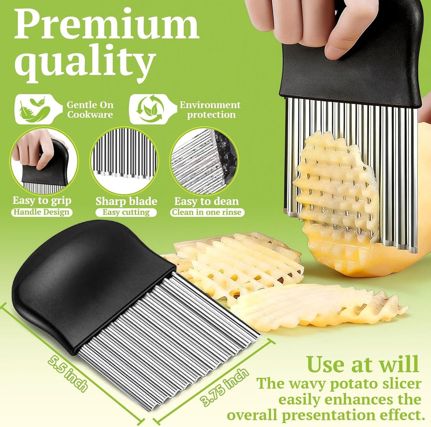 JAYVAR Crinkle Cutter, French Fry Cutter for Potatoes Stainless Steel Potato Carrot Chip Vegetable Crinkle Wavy Slicer
