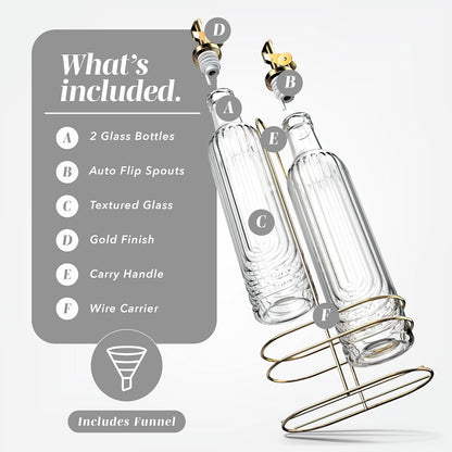 COOK WITH COLOR Glass Olive Oil Bottle Dispenser - 2 Pack- 17oz Oil and Vinegar Cruet - Olive Oil Carafe Decanter for Kitchen, Elegant Waves, Clear