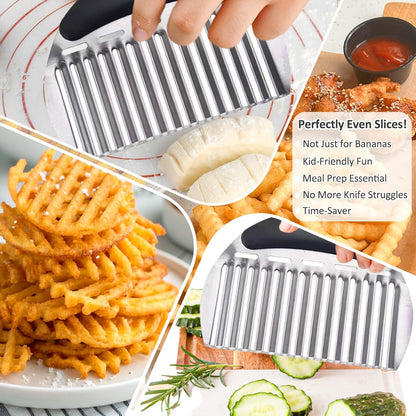 JAYVAR Large Crinkle Cutter for Potatoes, Stainless Steel Vegetable Crinkle Cutter, Versatile Vegetable Wavy Chopper for Fancy Edges, Onion Chopping Wavy French Fry Slicer Kitchen Dicer Gadget