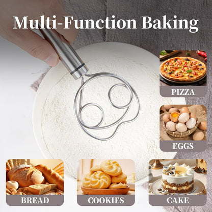 Premium Stainless Steel Danish Dough Whisk (8.5 Inch) - Dishwasher Safe Sourdough Bread Mixer & Batter Blender for Pizza, Pastry Baking