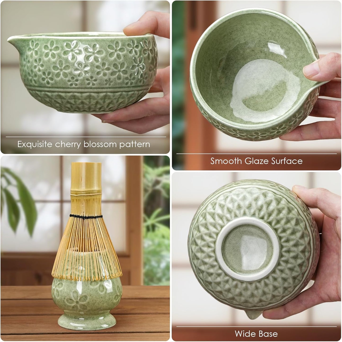 Matcha Whisk Set, Ceramic Bowl Matcha Kit & Handcrafted Bamboo Chasen, Complete 5 Pcs Matcha Set Whisk and Bowl, Stainless Steel Sifter, Bamboo Scoop & Holder for Matcha Lovers