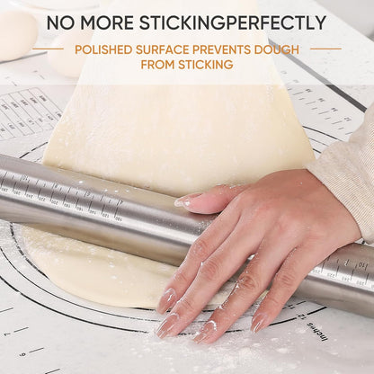Rolling Pin nonstick and Silicone Baking Pastry Mat combo kit, Adjustable Rolling Pin With Thickness Rings for Baking Fondant, Pizza, Pie, Pastry, Pasta, Dough, Cookies (red)