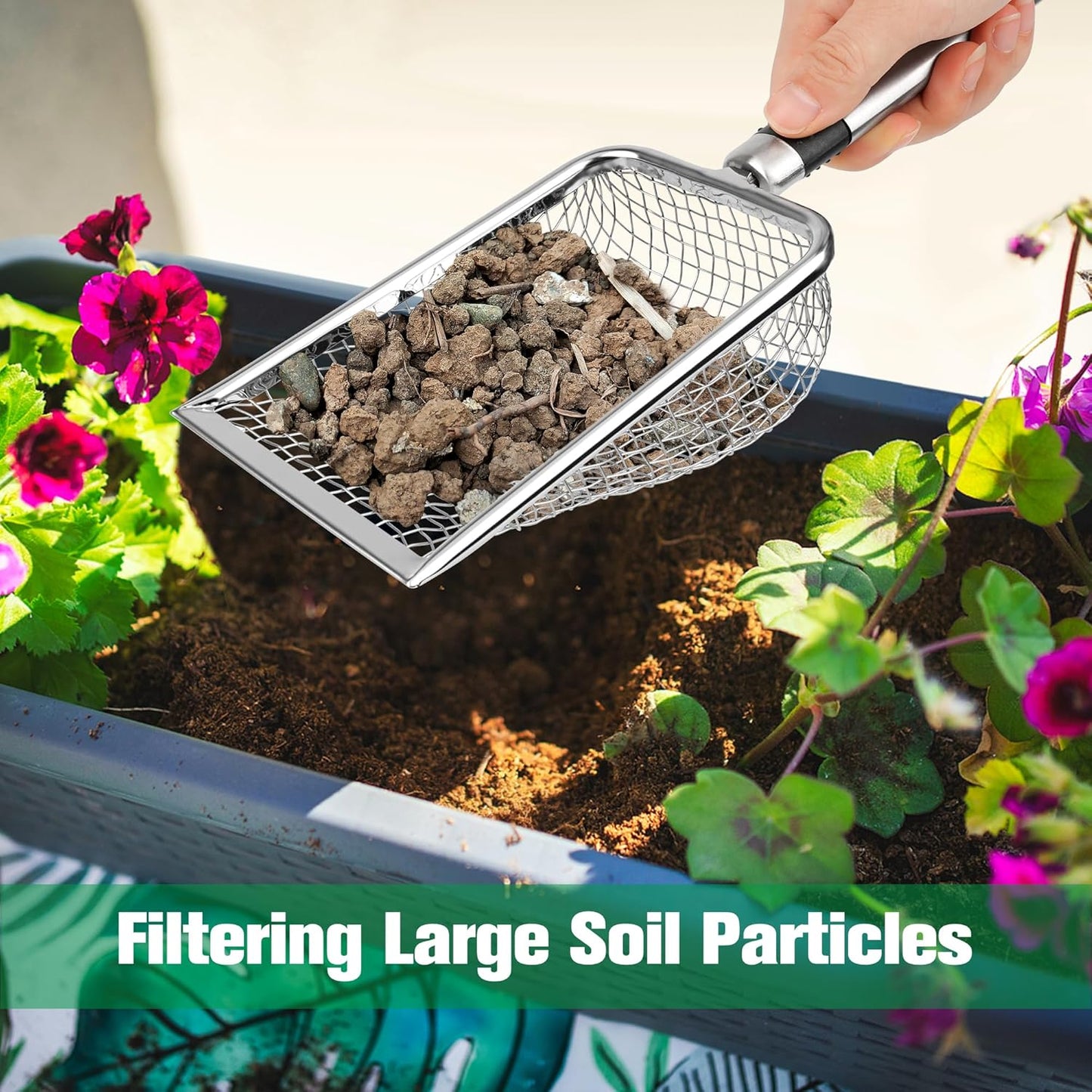 2PCS/ 4PCS Soil Sifter for Gardening, Stainless Steel Sand Soil Compost Sifter for Gardening with Handle, Sieve for Rocks (0.2/0.1 in Mesh, 2)